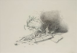 Ilhan Sayın, Demir Cagi, 2024, Kagit uzerine renkli fuzen kalem, 100x70 cm, Ozel Koleksiyon, Fotograf: Yapı Kredi Kultur Sanat için Koray Senturk